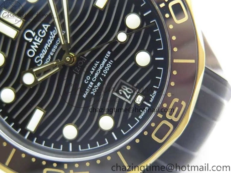 0502 Seasonal 2018 Seamaster Diver 300M SS YG VSF 1:1 Best Edition YG Bezel Black Dial on Black Rubber Strap A 7934